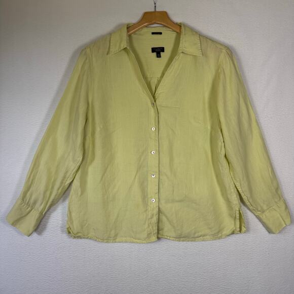Talbots Womens Top 16W Celery Green Pure Irish Linen Button Up Classic Preppy - Picture 1 of 8